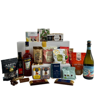Gift Box Image Extra large wooden gift box with Aperol 750m, Debortoli Prosecco 750ml, Extra virgin olive oil 250ml, large range of chocolates and snacks Batenburgs Gift Baskets Auckland