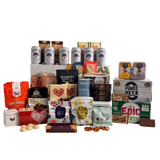 Gift Box Image Extra large gift hamper with an abundant selection of food and beer for sharing delivered NZ wide Batenburgs Gift Baskets Auckland