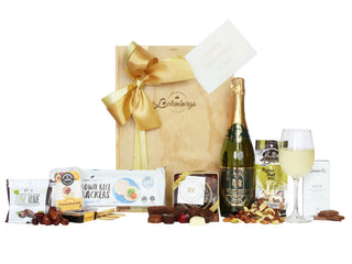 Gift Box Image NZ gift hamper with alcohol free sparking grape juice with gluten free nibbles. New Zealand Batenburgs Gift Hampers Batenburgs Gift Baskets Auckland