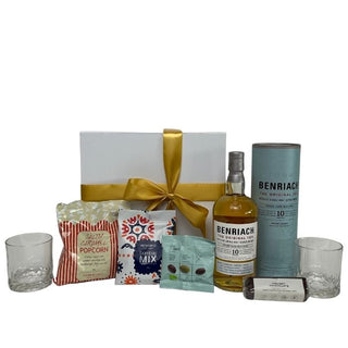 Gift Box Image Benriach Whisky Gift basket with whisky tumblers and treats Batenburgs Gift Baskets Auckland 
