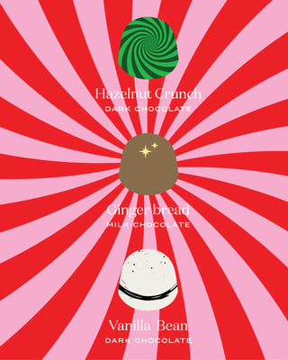 House of Chocolate Christmas Bonbon Selection 3-piece - Hazelnut Crunch, Gingerbread, Vanilla Bean