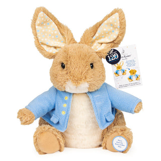 Talking Peter Rabbit Toy that plays peak-a-boo. Available from Batenburg's Gift Hampers