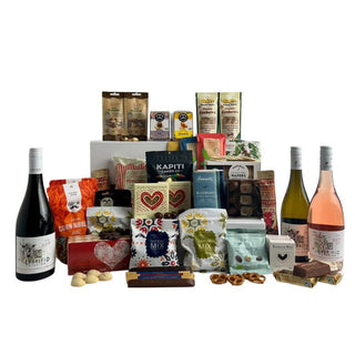 Gift Box Image Extra large gift hamper with an abundant selection of food and wine for sharing delivered NZ wide Batenburgs Gift Baskets Auckland