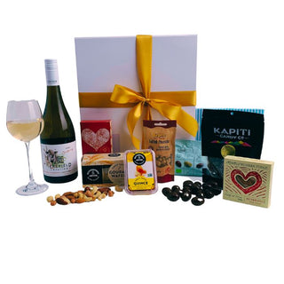 Gift Box Image Wine and Chocolate Savoury Treats Phoenix Chardonnay Batenburgs Gift Baskets Auckland
