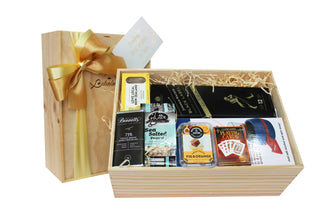 Gift Box Image New Zealand Gift Baskets. Johnnie Walker Black Label Whisky, Shot Spinner, nibbles and playing cards. Batenburgs Gift Hampers New Zealand Batenburgs Gift Baskets Auckland 